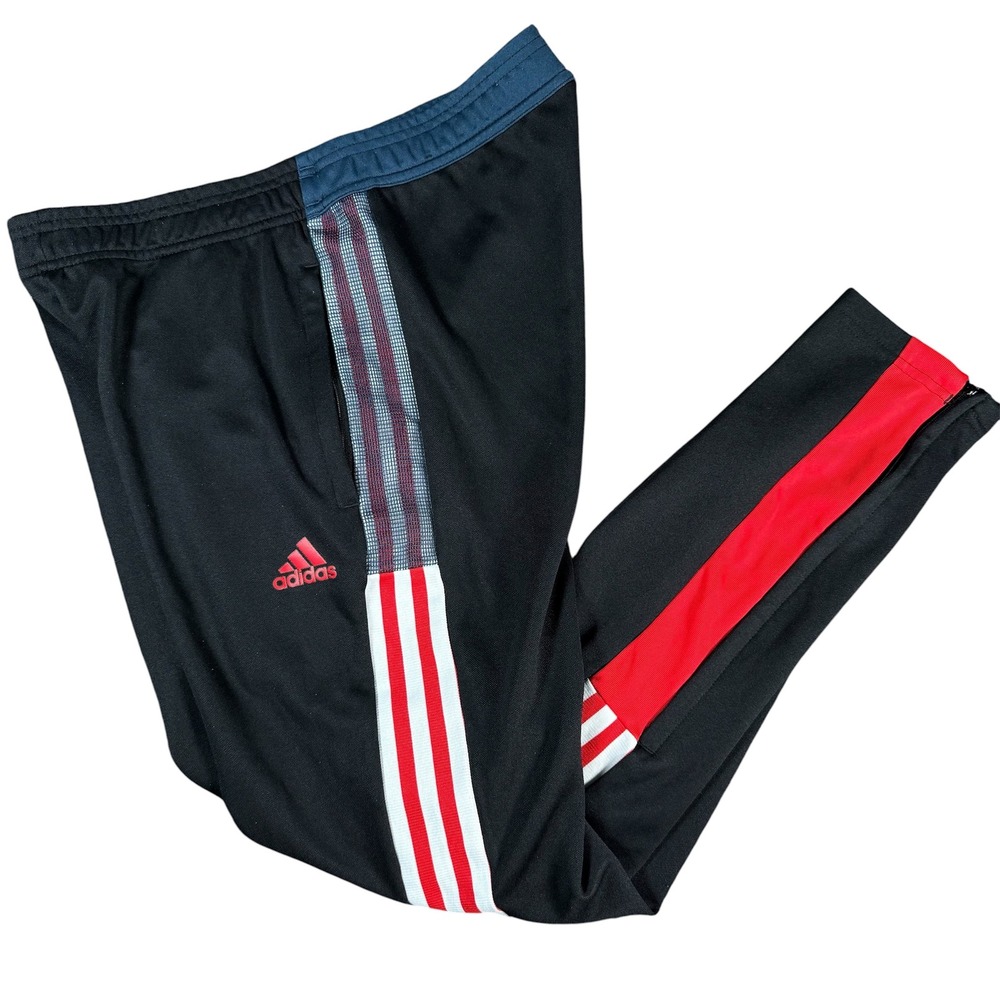 Adidas Tiro Track Pants Mens S Black Red White Stripes Tapered Athletic Joggers